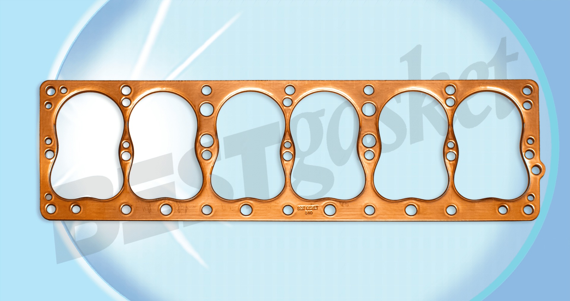 A copper gasket for a car engine.
