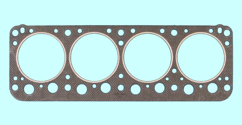 A cylinder head gasket on a white background.