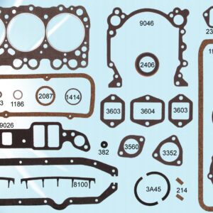 A set of gaskets and gaskets for a car engine.