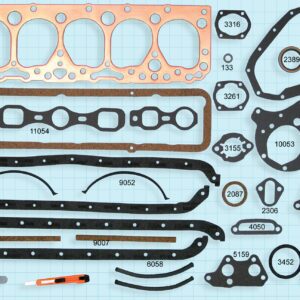 A set of gaskets and gaskets for a car engine.