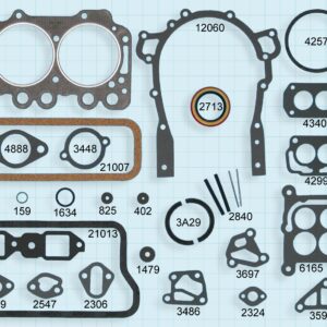 A set of gaskets and gaskets for a car engine.