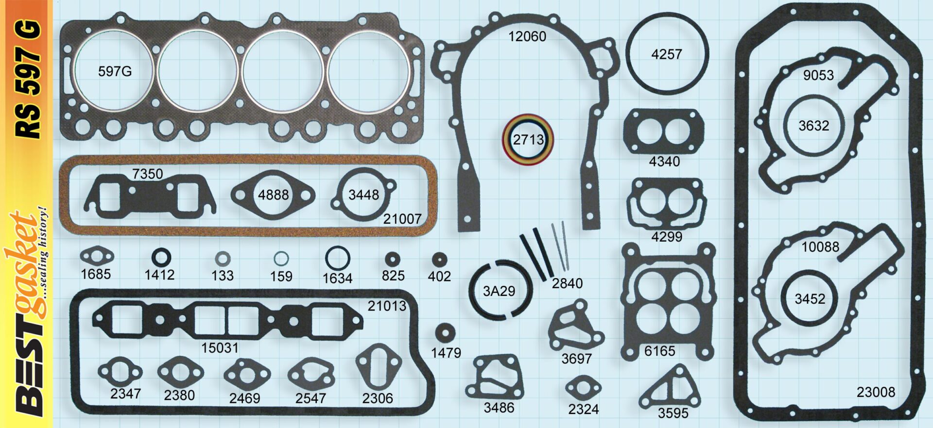 A set of gaskets and gaskets for a car engine.
