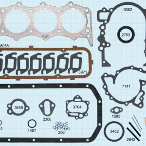 A set of gaskets and gaskets for a car engine.