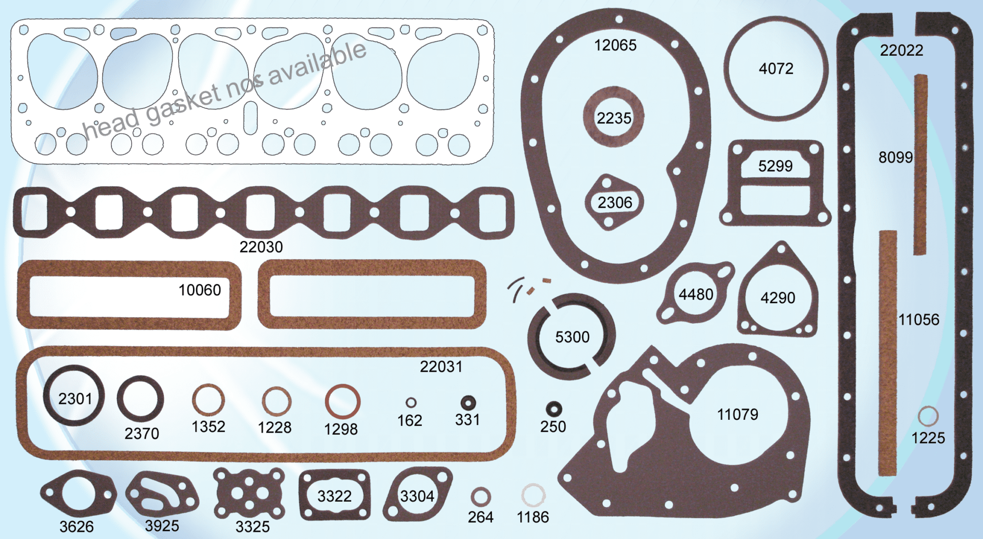 A set of gaskets and gaskets for a car engine.