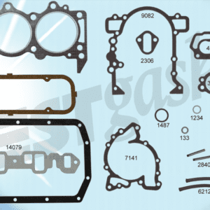 A set of gaskets and gaskets for a car engine.