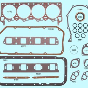 A set of gaskets and gaskets for a car engine.