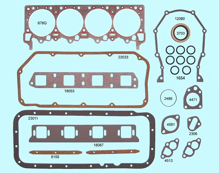 A set of gaskets and gaskets for a car engine.
