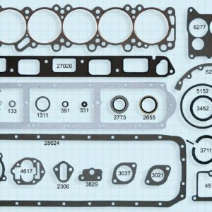 A set of gaskets and gaskets for a car engine.
