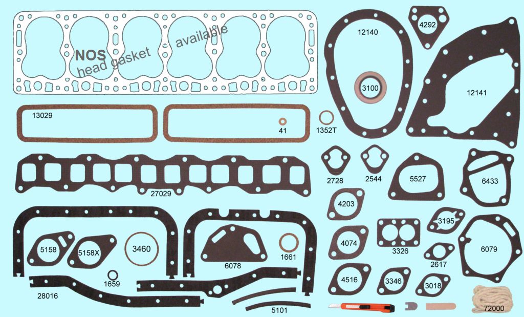 A set of gaskets and gaskets for a car.