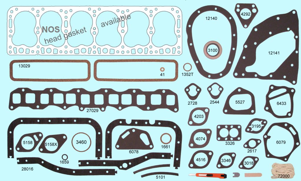 A set of gaskets and gaskets for a car.