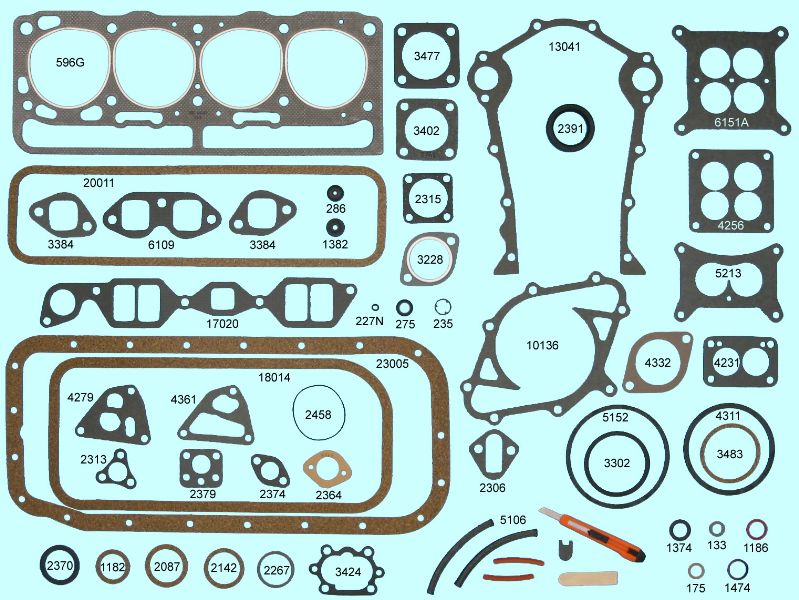 A set of gaskets and gaskets for a car.
