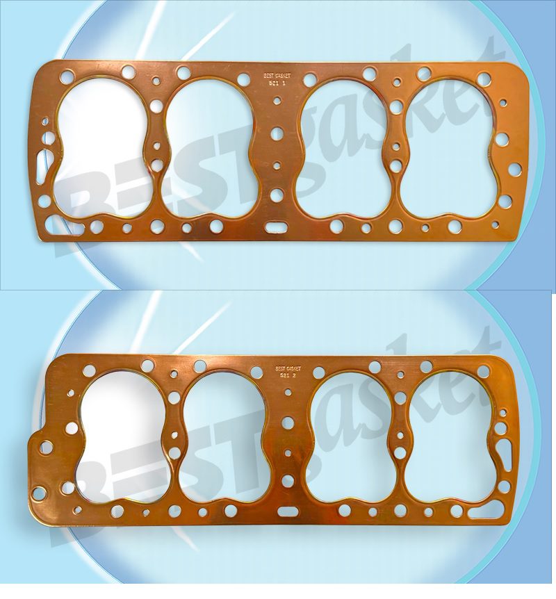 A pair of gaskets for a chevrolet engine.