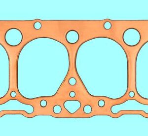 A copper gasket with holes in it.