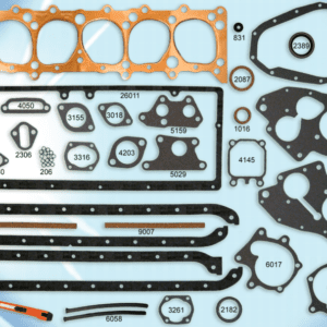 A set of gaskets and gaskets for a car engine.