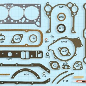 A 1961-63 Pontiac 4 195 engine rebuild gasket set for a car engine.