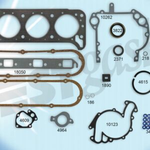 A 1980-85 Cadillac V8 368 engine rebuild gasket set for a car engine.