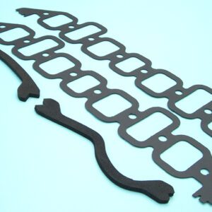 A set of black gaskets on a blue background.