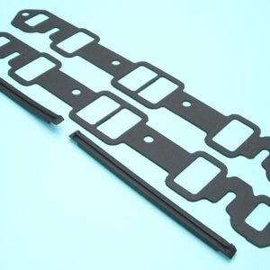 A set of black gaskets on a blue background.