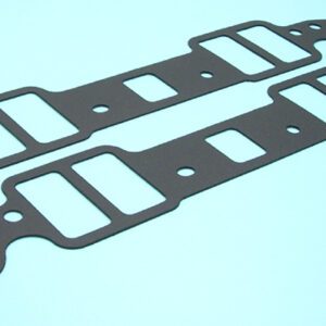 A pair of black gaskets on a blue background.