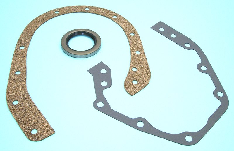 A 1942-53 Buick 8 timing cover gasket set with seal and gaskets.