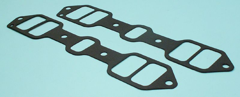 Two Cadillac V8 331-365-390-429 1949-67 INTAKE MANIFOLD GASKET SETs on a blue background.